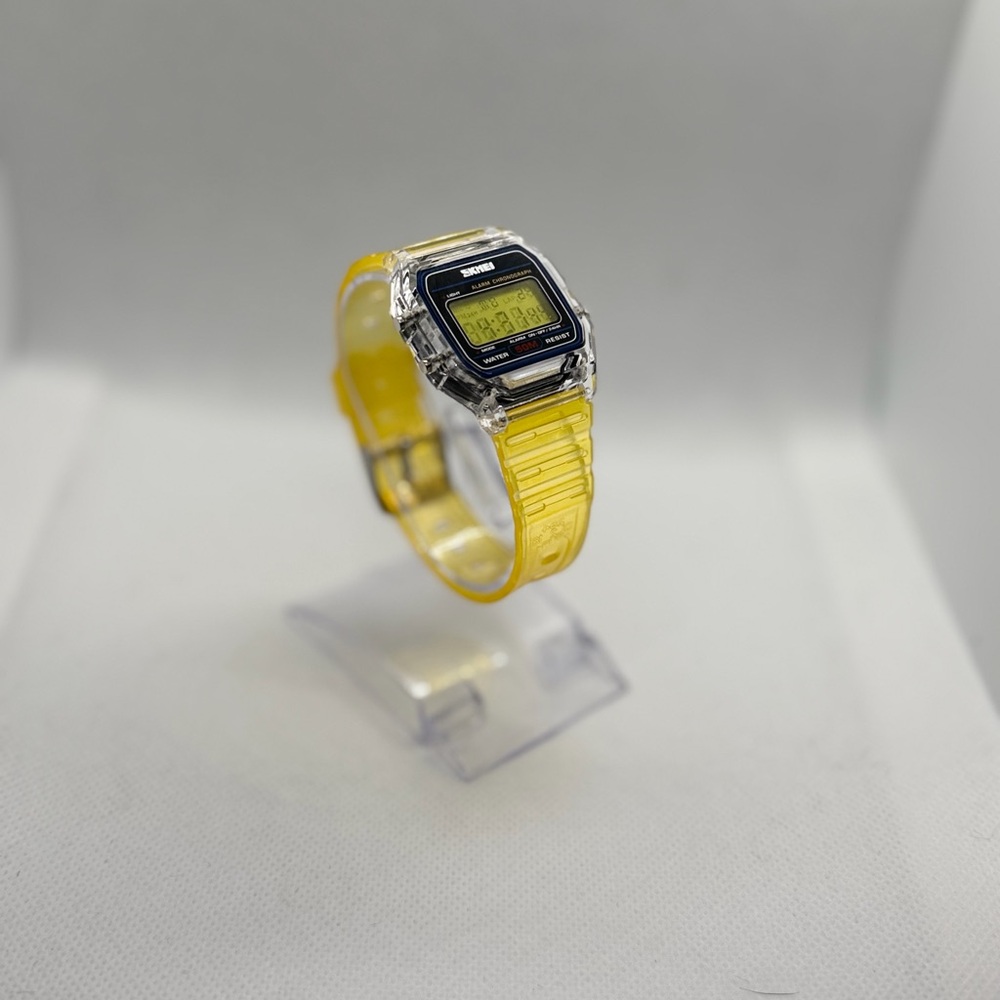 Digital Watch with Yellow Strap